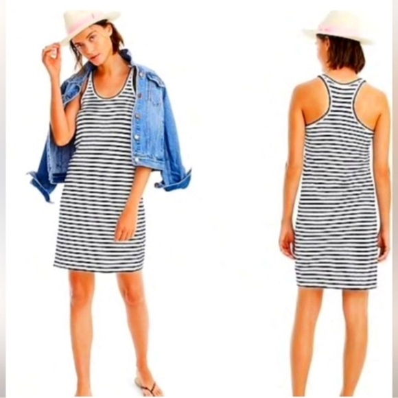 EUC J Crew Racerback Striped Tank Dress 100% Cotton Size XS Black Label - Picture 1 of 15